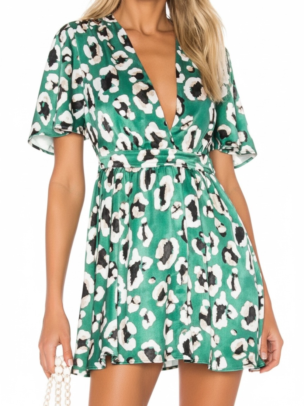 House of Harlow 1960 Dawn Green Leopard Print Mini Dress Size S REVOLVE